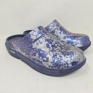 Oofos Oocloog Blue / Silver Speckled Slip On Shoes‎ Clogs Women's Size 6